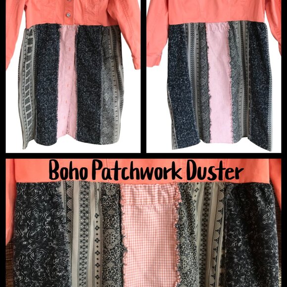 Boho Patchwork Duster, Size S-M: Upcycled Hippie Dress, Rag Quilt Seams - Picture 10 of 10
